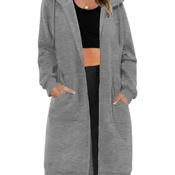 Tuopuda Damen-Kapuzenjacke mit Reißverschluss und Taschen, dunkelgrau