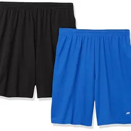 Amazon Essentials Herren Basketball-Performance-Trainingsshorts, 2er-Pack, locker, Königsblau/Schwarz, L