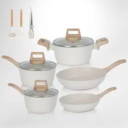 SHEUMNT 11-teiliges Antihaft-Topf- und Pfannenset, weißes Granit-Induktionskochgeschirr-Set mit Pfannen und Kasserollen