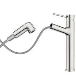 HURRAN Bad Wasserhahn - Ausziehbare Waschtischarmatur mit 2 Auslaufvarianten, Einhebelmischer aus Edelstahl