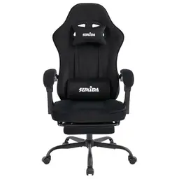 SUKIDA Gaming Stuhl Stoff, ergonomischer Racing-Computerstuhl mit Fußstütze und Lordosenstütze, schwarz
