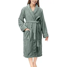 NY Threads Fleece Morgenmantel für Damen - Weicher Bademantel in Stahlgrau (Groß)