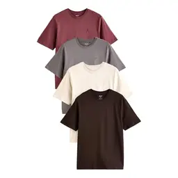 NEXT Herren T-Shirts im 4er-Pack - Braun/Creme/Rost, Größe M