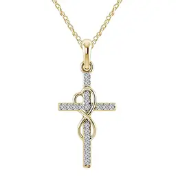 925 Sterling Silber Herz Kreuz Anhänger Kette Damen mit Zirkonia - Hypoallergen - Geschenk für Frauen und Mädchen