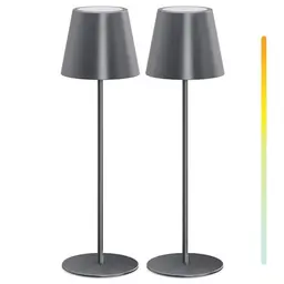 MALUX Kabellose LED Tischlampe 2er Set, Touch Dimmer, Wasserdicht, USB-C, für Garten, Esstisch, Schlafzimmer, Grau