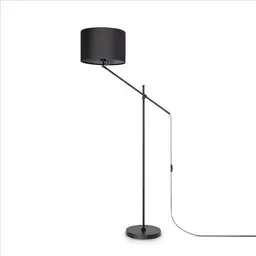 Paco Home Stehlampe mit runden Stoffschirm - Modern und stilvoll in Schwarz-Grau für Wohnzimmer, Esszimmer und Schlafzimmer