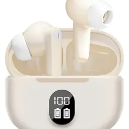 Drahtlose Bluetooth 5.3 HiFi Stereo In-Ear Kopfhörer mit LED-Bildschirm, IP6 wasserdicht, für iOS/Android (Beige)