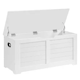 VASAGLE Schuhbank im Landhausstil, Sitzbank mit Stauraum, wolkenweiß, 40 x 100 cm