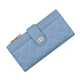 SUNAVY Damen Geldbörse Groß mit 15 Kartenfächern, Münztasche mit Reißverschluss, Rhombus Stickerei (Blau)