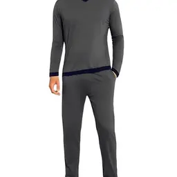 Aseniza Herren Schlafanzug Langarm Pyjama Set aus Baumwolle - Winter Nachtwäsche in Grau, Größe XL