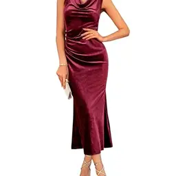 GRACE KARIN Damen Maxi Dress Ärmellos Abendkleid in Rotwein Größe 48
