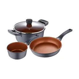 3-teiliges Kochtopf-Set: 24 cm Kochtopf, 16 cm Stieltopf, 24 cm Pfanne - BRONZE SG