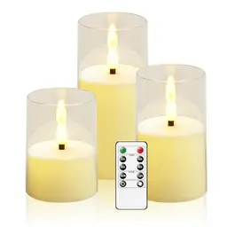 JINYANIA LED Flammenlose Kerze Set mit Fernbedienung - 3 Stück (D 3" x H 4" 5" 6") - Elfenbein