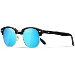 Occhsouo Polarisierte Halbrahmen Sonnenbrille Unisex UV400 Schutz Rechteckig Schwarz/Blau