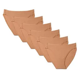 Amazon Essentials Damen High-Leg-Slips aus Baumwolle und Elasthan, 6er-Pack, gewaschene Bronze, Größe 44