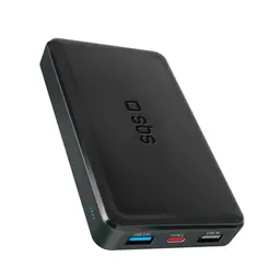 SBS PowerBank Slim 10.000 mAh mit Schnellladung, USB-C und 2x USB-A - Schwarz
