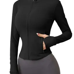 Damen Sportjacke Laufjacke, Leicht, Langarm, Yoga, Gym, Dünn, Schwarz, S