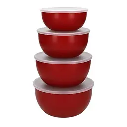 KitchenAid - 4er Set Kunststoff-Salatschüsseln mit Deckel, rot, 355 bis 1065 ml
