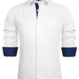 Alizeal Herren Slim Fit Langarmhemd Patchwork, Weiß/Königsblau - L