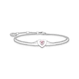 Thomas Sabo Damen Armband Herz mit pinkem Stein aus 925 Sterlingsilber, 16-19 cm