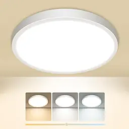 slochi LED Deckenlampe Flach, 3 Farben, IP44 Wasserfest, Ø18CM - Modern für Küche, Badezimmer, Schlafzimmer, Flur, Wohnzimmer