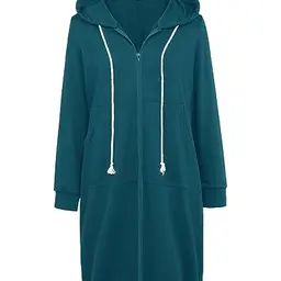 GRACE KARIN Damen Hoodie Langmantel mit Kapuze - Dunkelblaugrün