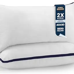 Utopia Bedding Kopfkissen 2er Set, 40 x 80 cm, Weiche und Atmungsaktive Bettkissen (Marineblau)