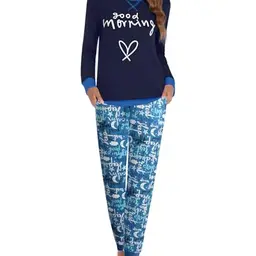 Ekouaer Damen Schlafanzug Zweiteiliges Set, Langarm, Rundhals, Blau, Größe S
