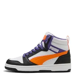 Puma Kinder Rebound V6 Mid Jr Sneaker, Weiß/Orange, Schwarz, 4.5 UK