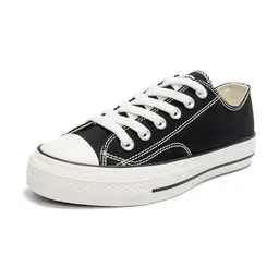 HEVA Damen Schnürschuhe aus Canvas – Klassische Freizeitschuhe, Schwarz (5UK/38EU)
