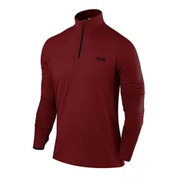 Herren Laufshirt Langarm, atmungsaktiv, schnell trocknend, für Ski, Wandern und Outdoor, Rot/Schwarz