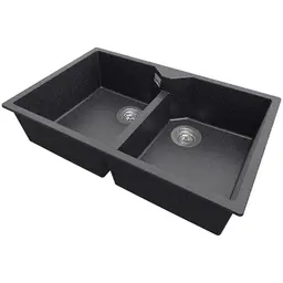 PRIMAGRAN Anthrazit Spülbecken 78x50cm, 2 Becken Küchenspüle für 80er Unterschrank - Madrid Twin