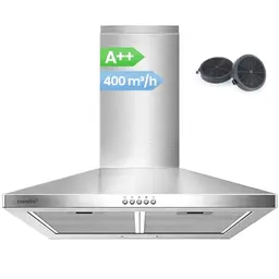 COMFEE CH60A17EM400SS Dunstabzugshaube 60cm, Wandhaube mit Aktivkohlefilter, 400m³/h Luftstrom, Silber
