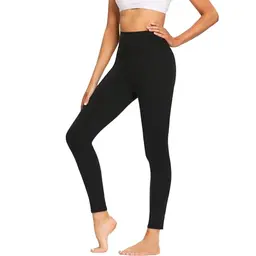 Damen Leggings High Waist Elastisch, Blickdicht, Sportswear für Gym & Yoga, Schwarz, L-XL