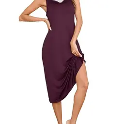 Bresdk Damen Nachthemd Kurzarm Sommer Schlafshirt Ärmelloses Nachtkleid Purpurrot M