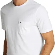 Tommy Hilfiger Herren T-Shirt Kurzarm mit Brusttasche, Weiß, XL