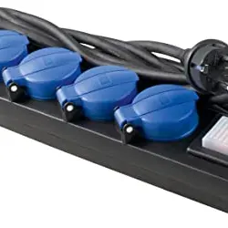 as - Schwabe 5-Fach Steckdosenleiste mit Schalter, IP44, 1,5 m Leitung, für Außenbereich, Schwarz/Blau