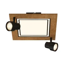 BRILONER LED-Deckenlampe mit Spots, warmweiß, schwenkbar, Holz-Design, 12W, 295x295x155 mm, mit Speicherfunktion
