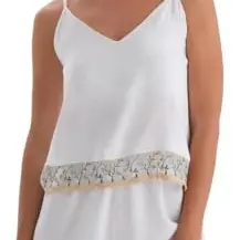 Dagi Women's Ecru V-Neck Floral Camisole Set, Size XL