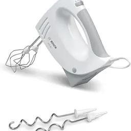 Bosch Handrührer MFQ3530, 450 W, 5 Stufen, 2 Rührbesen & Edelstahl-Knethaken, spülmaschinengeeignet, weiß