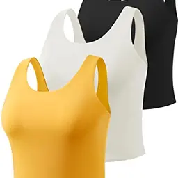 Star Vibe 3er Pack Damen Sport Crop Tops - Gym Top in Schwarz, Weiß und Gelb