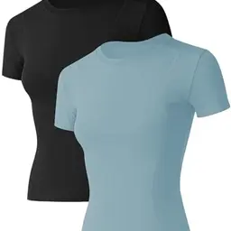 IECCP Damen Fitness Kurzarm Shirt Yoga Top Slim Fit Sport Oberteil 2er Pack XL