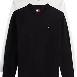 Tommy Jeans Herren Slim 2PACK L/S T-Shirt, Ecru/Schwarz, Größe L
