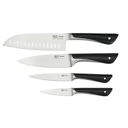 Tefal Jamie Oliver 4-teiliges Messerset mit Kochmesser, Santokumesser, Universalmesser und Schälmesser, Edelstahl/Schwarz