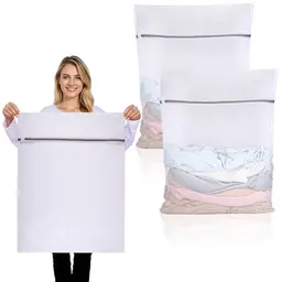 Dntorx 2er Set Wäschenetze, 60 x 80 cm, Wiederverwendbar mit Reißverschluss für Hemden, Pullover und Hosen (XXL, Weiß)