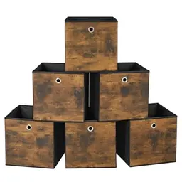SONGMICS 6er Set Aufbewahrungsboxen, Faltboxen für Würfelregal, vintagebraun-schwarz, 30 x 30 x 30 cm
