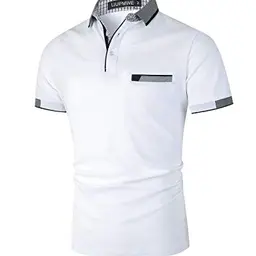 LIUPMWE Herren Poloshirt Kurzarm Baumwolle mit Brusttasche, Regular Fit, Weiß, XXL