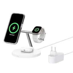 Belkin BoostCharge Pro 3-in-1 Qi2 kabelloses Ladegerät, MagSafe kompatibel, für iPhone 17, AirPods, Apple Watch – Weiß