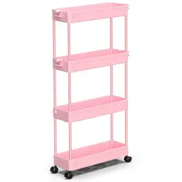 SPACEKEEPER Rollwagen mit 4 Etagen, schmaler Badezimmer-Organizer, mobiles Regal in Rosa