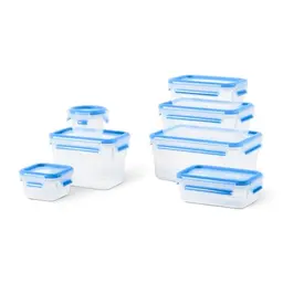 EMSA Clip & Close Frischhaltedosen-Set, 5 Stück, 0,15 bis 2,2 L, 100% dicht, spülmaschinen-, gefrier-, mikrowellenfest, Blau